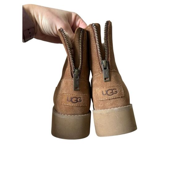 UGG Classic Rising Heel Platform Zip Boots size 7 Suede Tan Chestnut - Picture 11 of 11